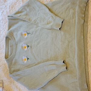 Sage green embroidered daisy cottagecore sweater